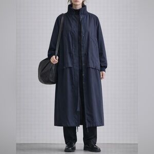 VINTAGE - Fur lining, Navy Blue Trench Coat